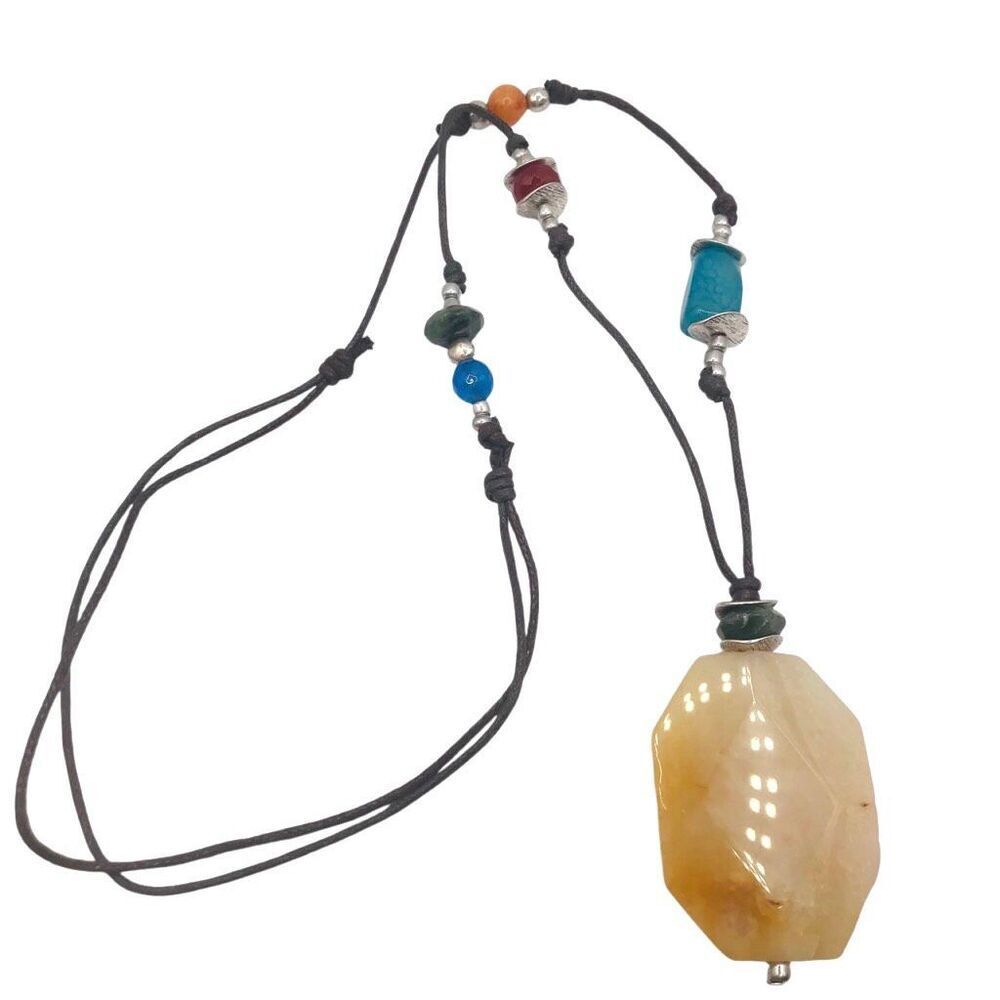 Brown Corded Natural Stone Pendant Necklace